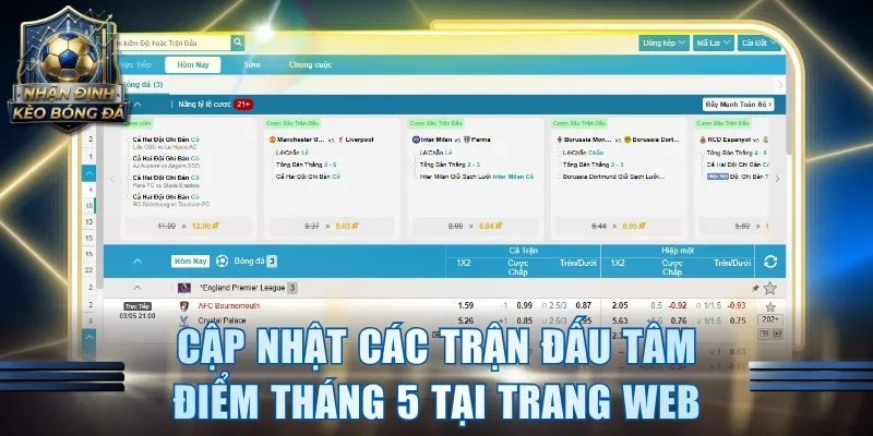 Cập nhật nhanh các trận đấu tâm điểm trong tháng 5 tại trang web
