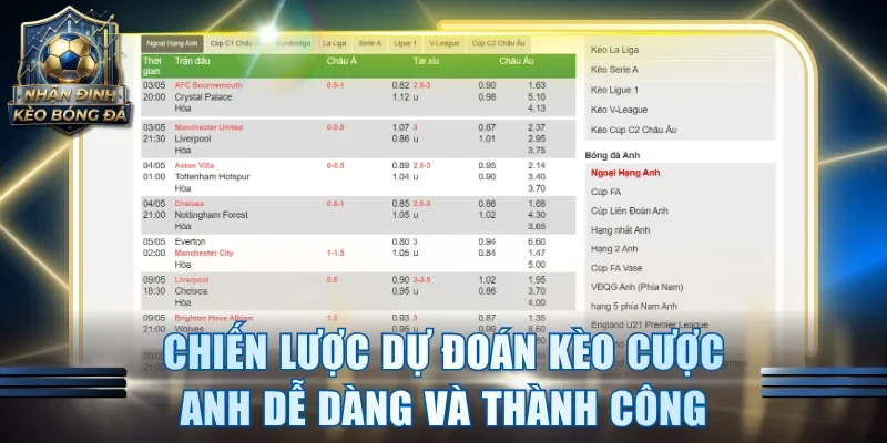 Chiến lược dự đoán các loại cược Anh dễ dàng và thành công