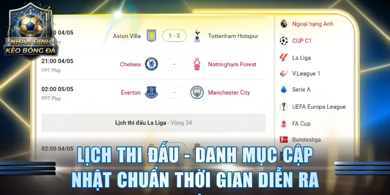 Lịch thi đấu - Danh mục cập nhật chuẩn thời gian diễn ra trận