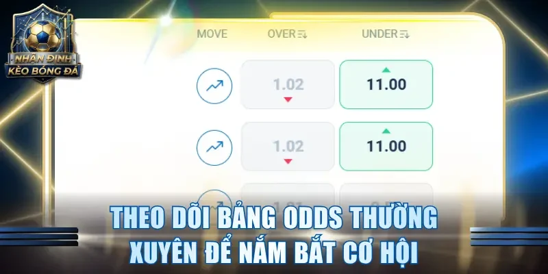 Theo dõi bảng Odds thường xuyên để nắm bắt cơ hội