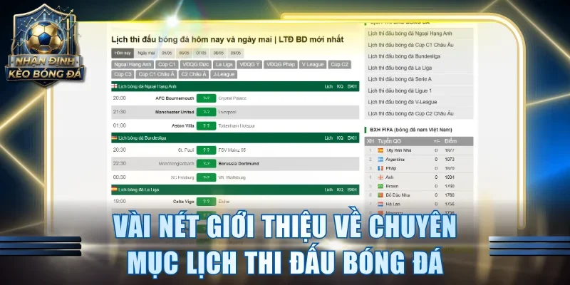 Vài nét giới thiệu về chuyên mục lịch thi đấu bóng đá
